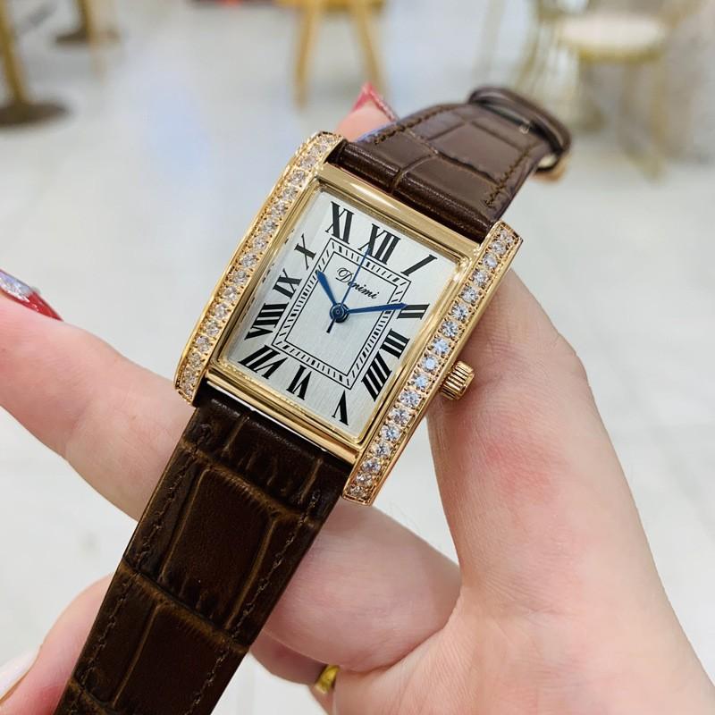 Women'S Watch Women'S Rectangular Simple Retro Style Diamond-Encrusted Leather High-Value Women'S Watch