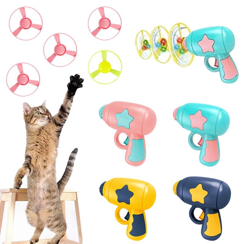 Interactive Pet Toy Gun Light-up Flying Disc For Cats And Dogs Plastic Pink/blue/yellow