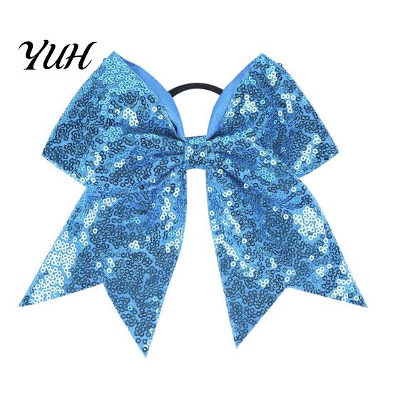Stage Costume Accessories Sequins Hair Bows, Elastic Tie, Large Cheerleading Shiny Bows for Girls Band Ponytail Holder, Glitter Scrunchies Women Teens