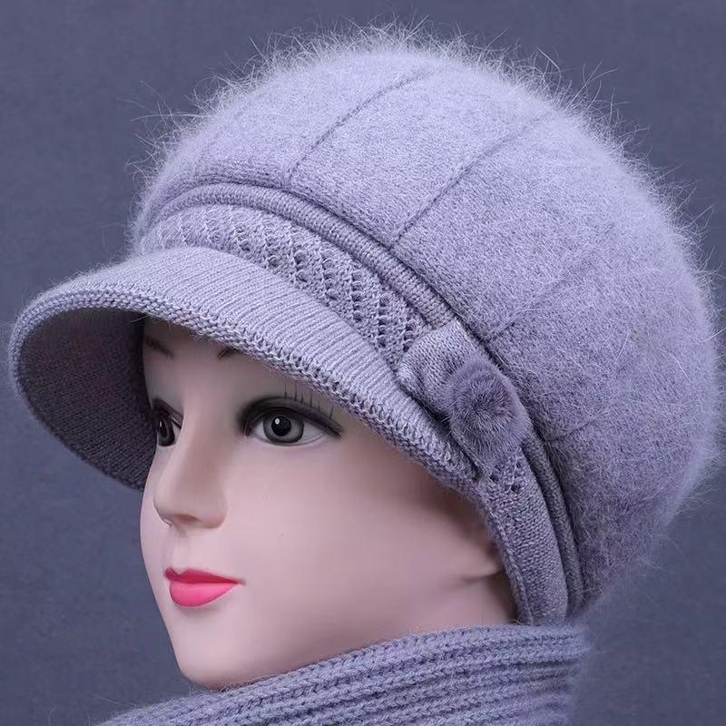 Winter duck tongue wool hat female old lady velvet cold-proof warm rabbit fur knitted hat