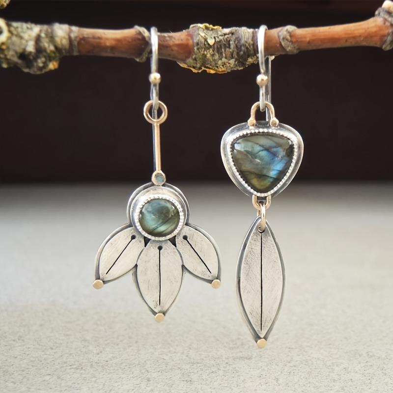 Vintage Kolczyki Asymetryczne Kształt Liścia Drzewa Kamień Syntetyczny Dla Kobiet Kolczyki Wiszące Imprezowe Biżuteria Prezenty