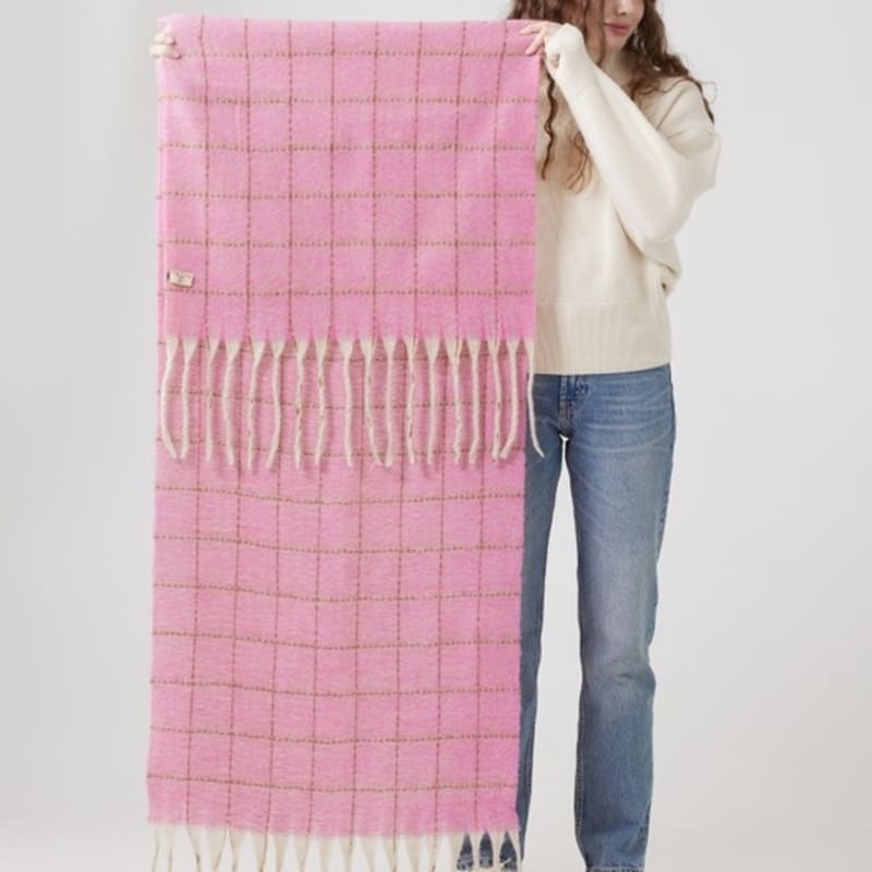 DENTS Windowpane Check Muffler - Pale Pink