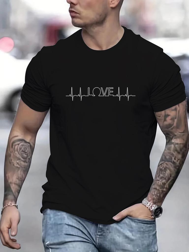 LOVE Heartbeat Funny Men Tshirt Hip Hop Casual Tops Summer Street T Shirt Oversized Cotton Short Sleeve