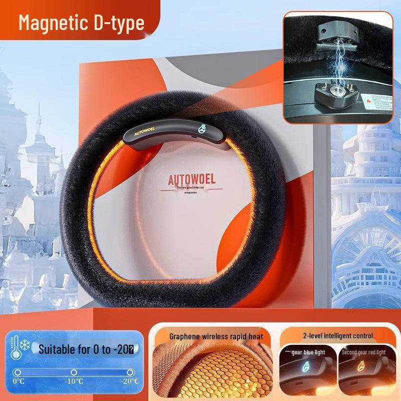 Husă Volan Universală Încălzită Wireless - Pluș, Anti-Îngheț, Suedeză cu Fir Scurt pentru Iarnă, Rotundă și în Formă de D