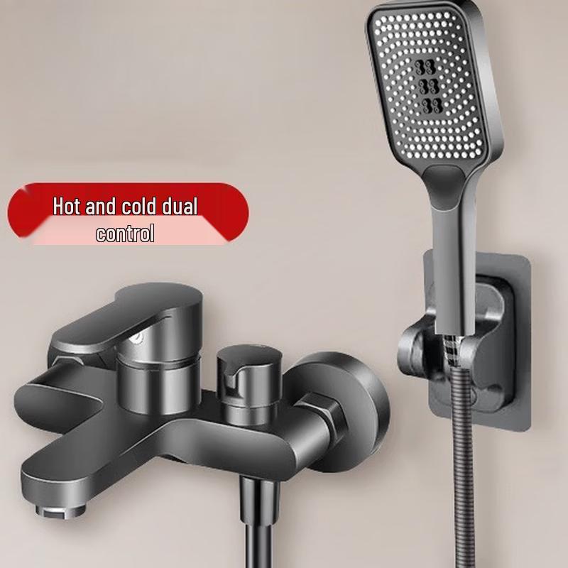 TLXT Black & Gunmetal Grey Square Shower Faucet Set
