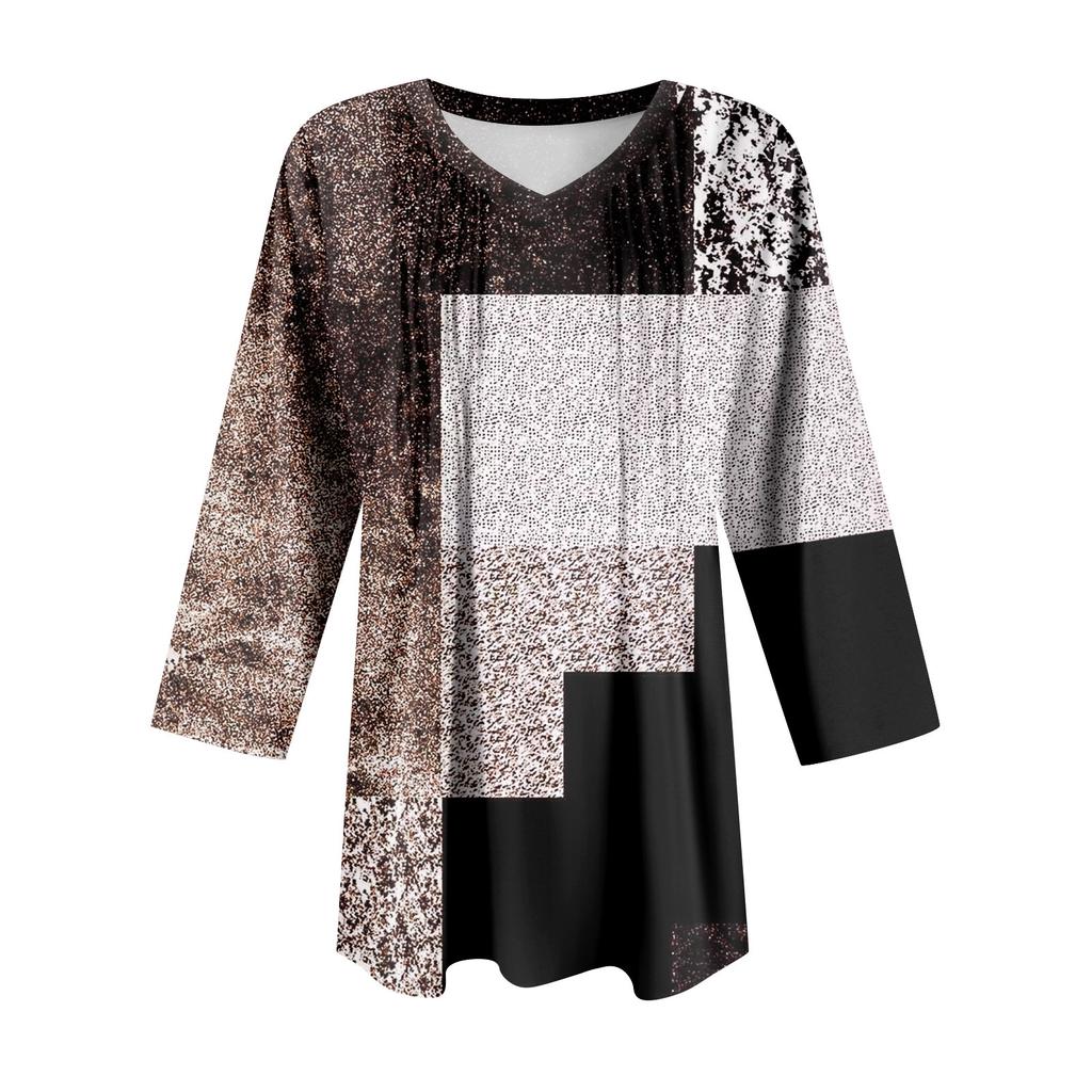 Damenmode Lässige 3/4-Ärmel-Oberteile Plissee-Modekleidung T-Shirt-Oberteile