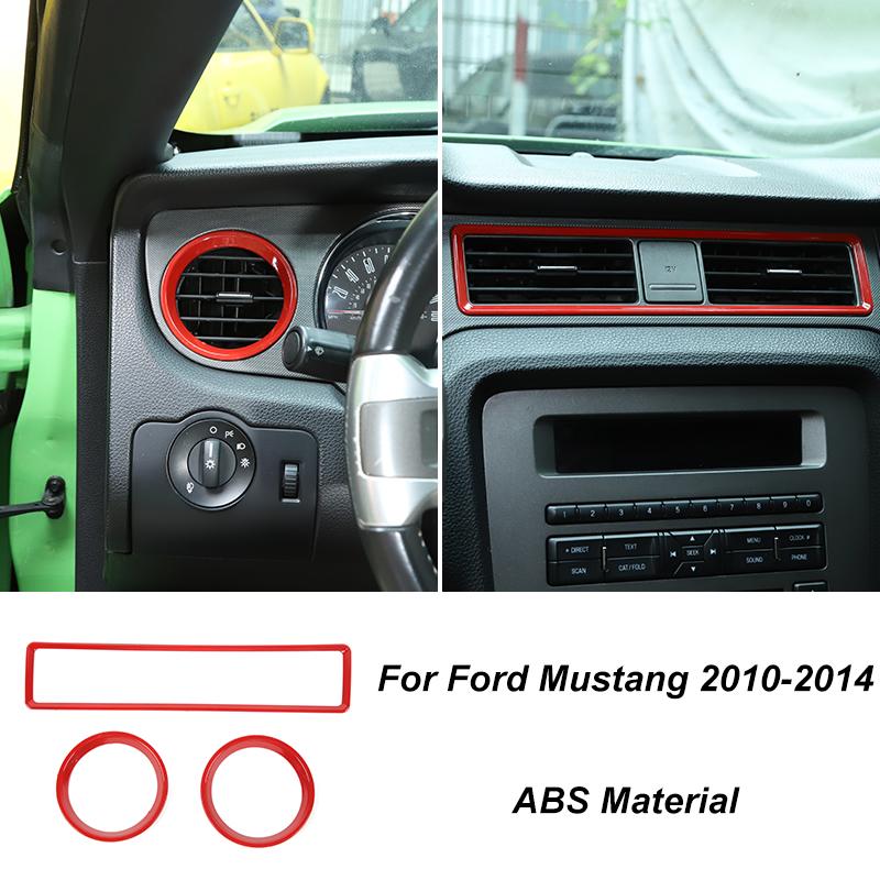 TESIN Car Red Interior Decoration Cover Stickers For Ford Mustang 2009 2010 2011 2012 2013 2014 Exterior Accessories Car