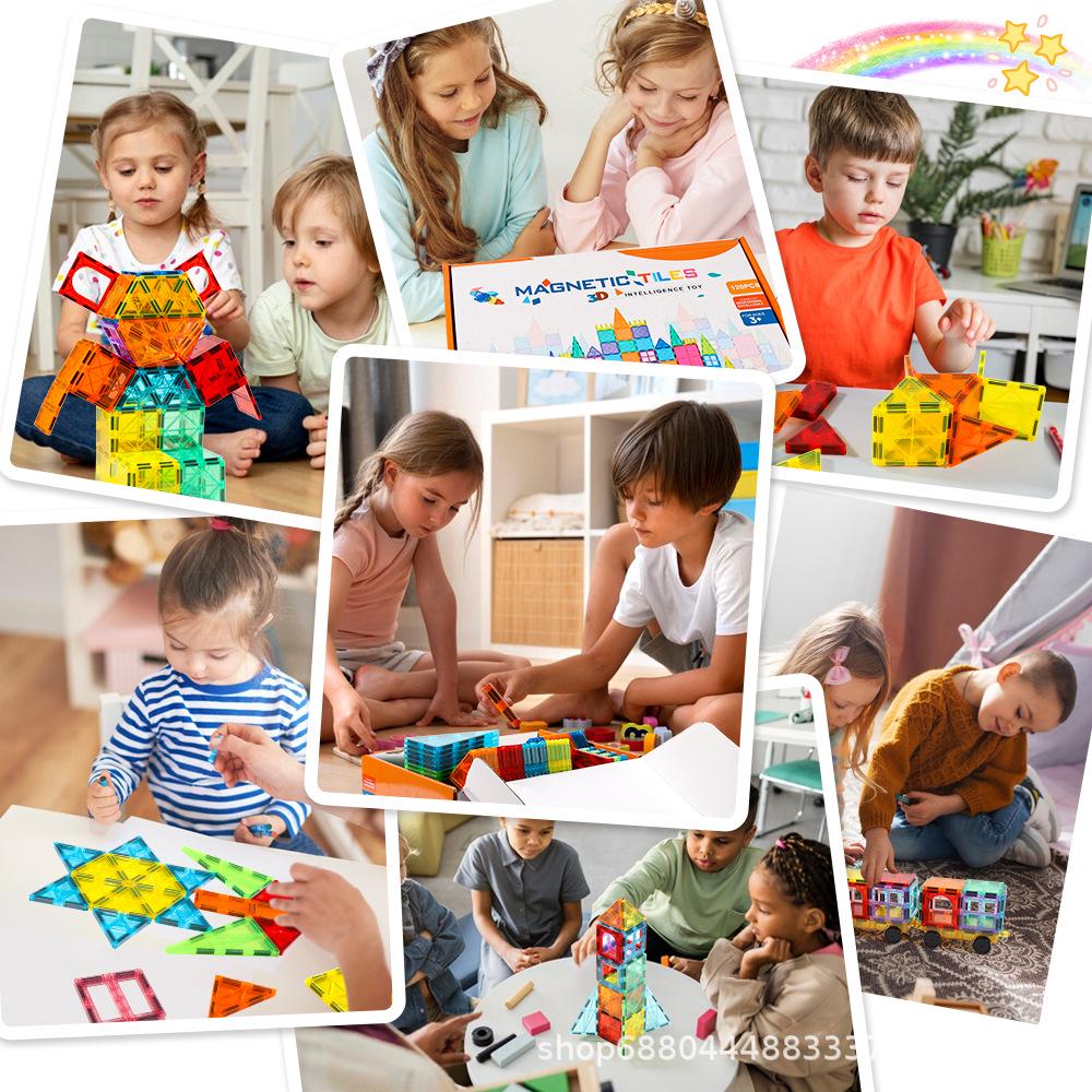 48-Piece Magnetic Tiles Building Set: Stained Glass Educational Puzzle Toy