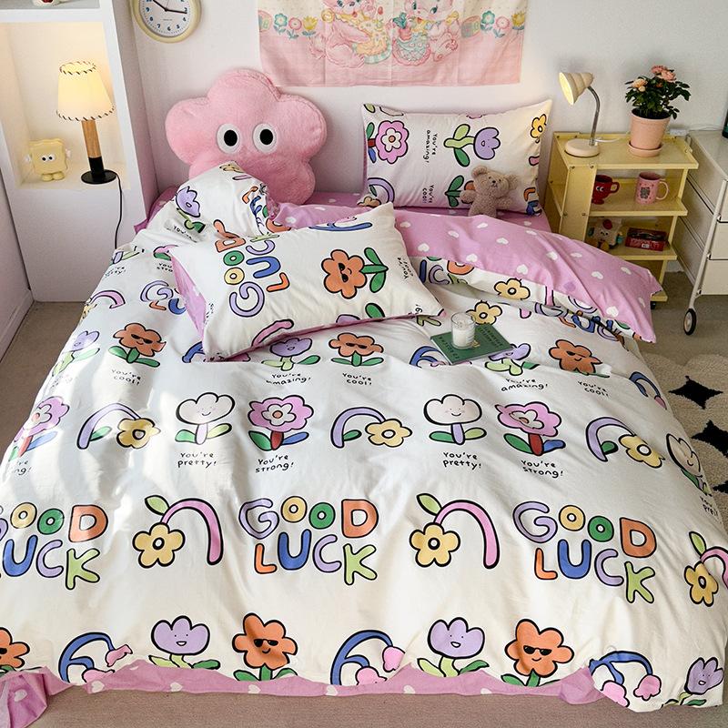 Cotton Four-piece Quilt Cover, Bed Sheet Three-piece Cartoon Girl Heart Bedding