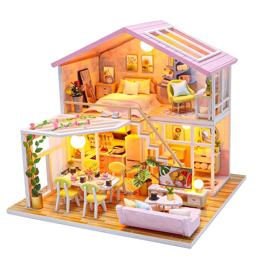 CRESYMME Dollhouse Miniature Wooden 3D DIY Handmade for Adults Kit, Puzzle, (Honey-Colored Time)