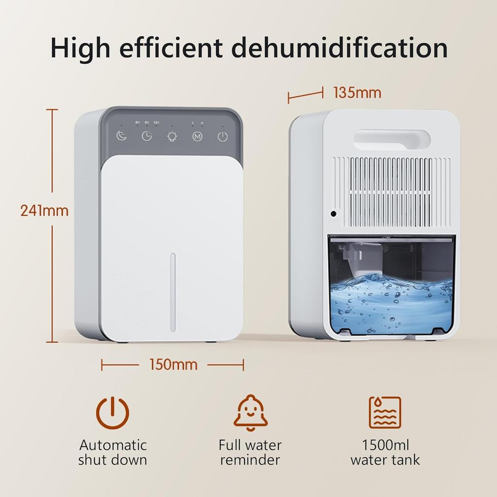 Intelligent Portable Dehumidifier with Deodorizing, Moisture Absorbing Mold Eliminator for Bedroom Office Dampness Control