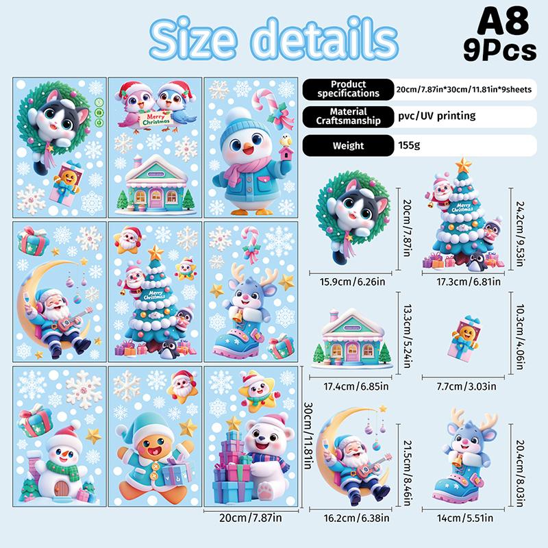 Christmas Window Stickers Decorations Static Stickers Wall Sticker Kids Room Wall Decals Merry Christmas Decorations