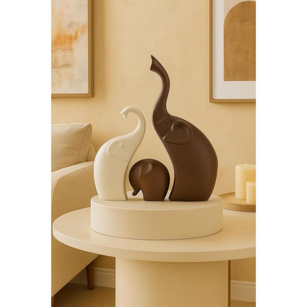 Home Décor Elephant Family Matte Finish Ceramic Figurines - (Set of 3, Matte Brown)