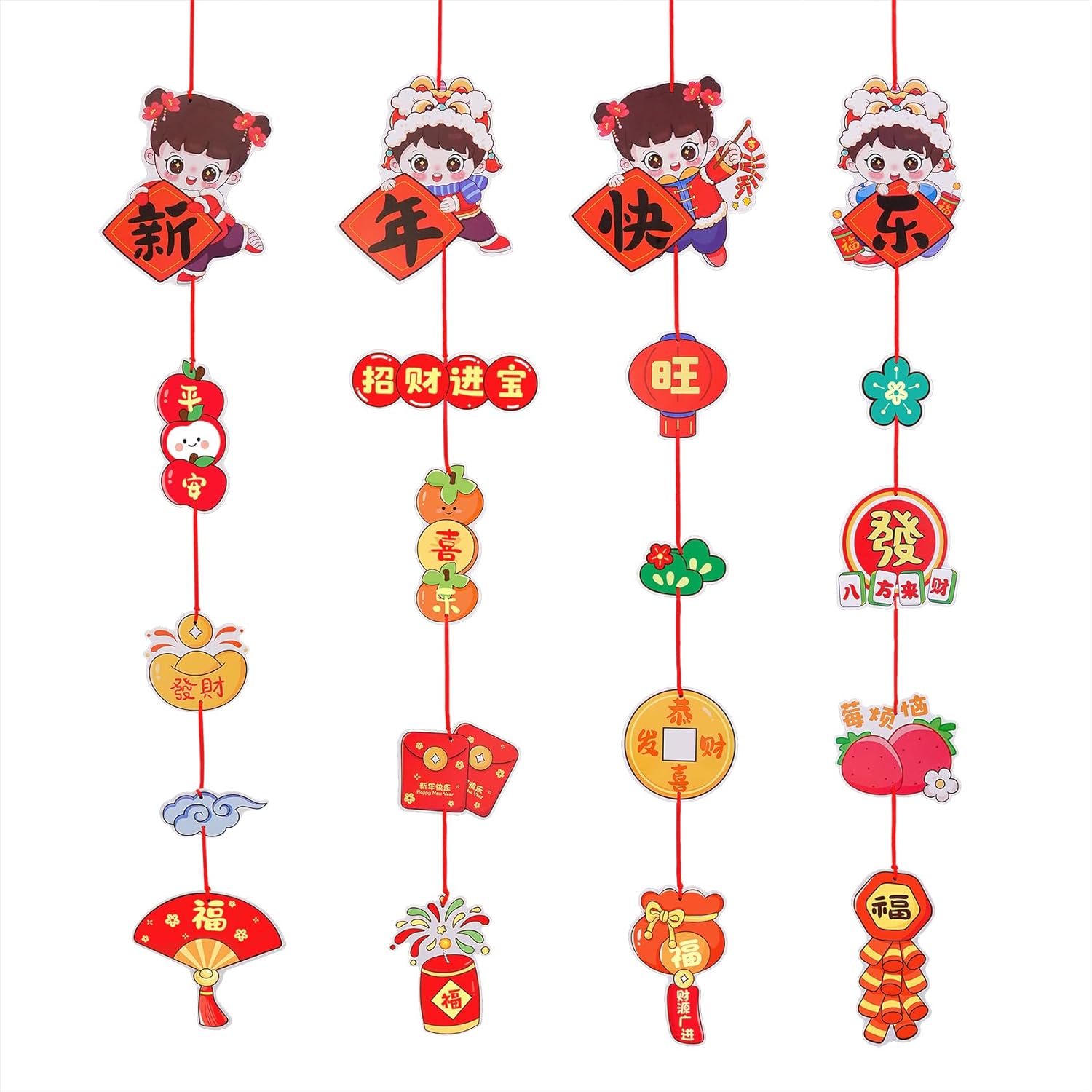 4 Pcs Happy Chinese New Year Banners with Good es Lunar New Year Decorative Mascot Hanging Ornaments for Year of Horse 2026 Spring Festival Lucky A