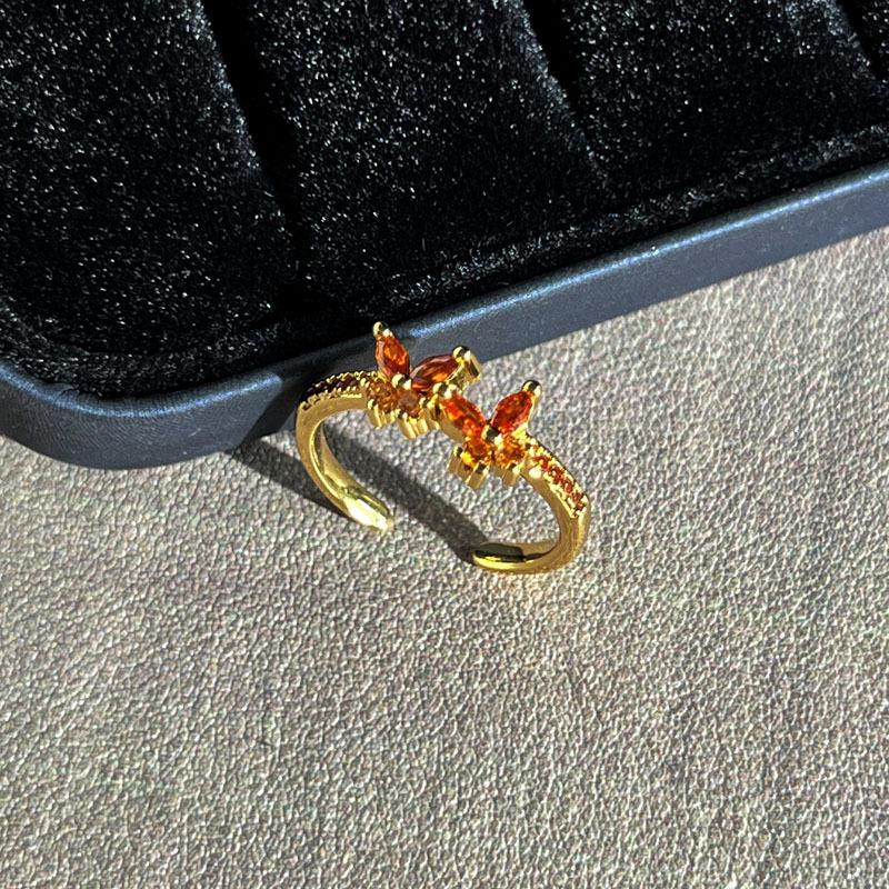 Retro Court Style Stacked Wearing Light Luxury Bow Open Ring Female Red Luan Golden Qi Flower Temperament Niche Index Finger Ring