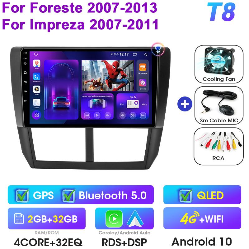 2 Din Android 12 Car Radio For Subaru Forester 3 SH 2007-2013 For Impreza GH GE Multimedia Video Player GPS Carplay Auto Stereo
