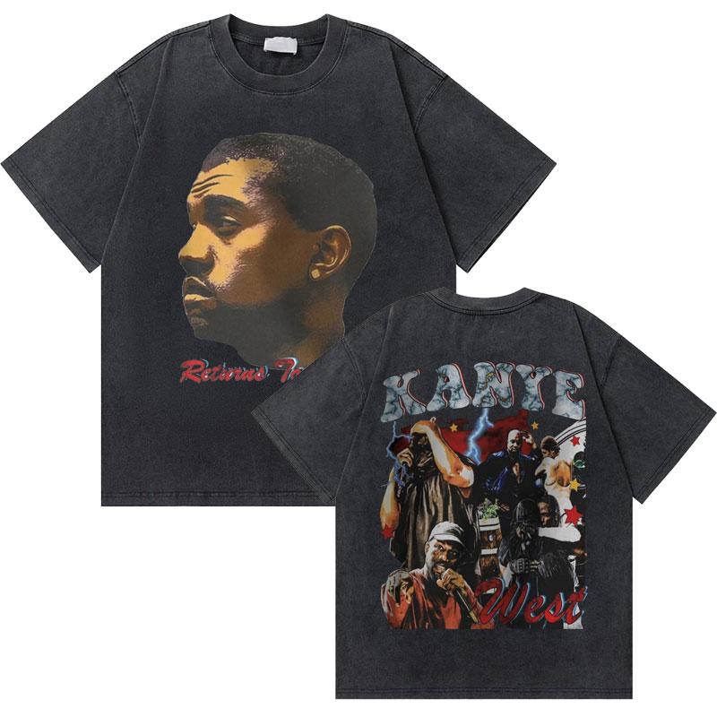 Washed Vintage Rapper Kanye West Graduation Bear Graphic T Shirt Men Pure Cotton Tshirt Mens Hip Hop Fashion Oversized Tshirt