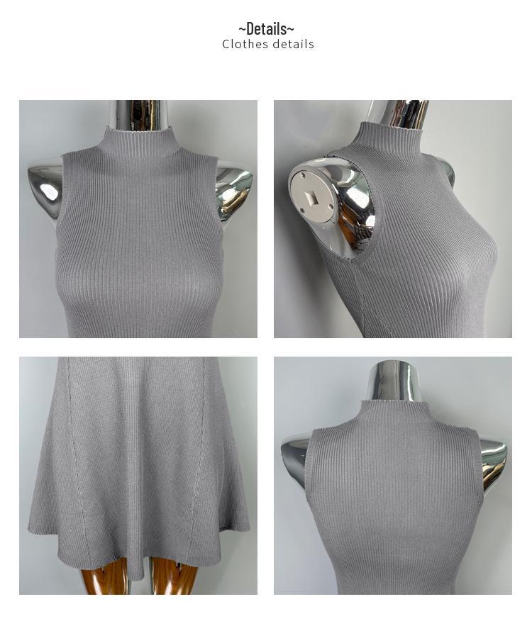 Korean Dongdaemun High Neck Sleeveless Knit Dress - Women's Slim Fit Sexy Short Skirt