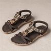 Bohemian Style Large Size Flat Bottomed Flower Rhinestone Sandals Open Toed Outer Wear Beach Sandals