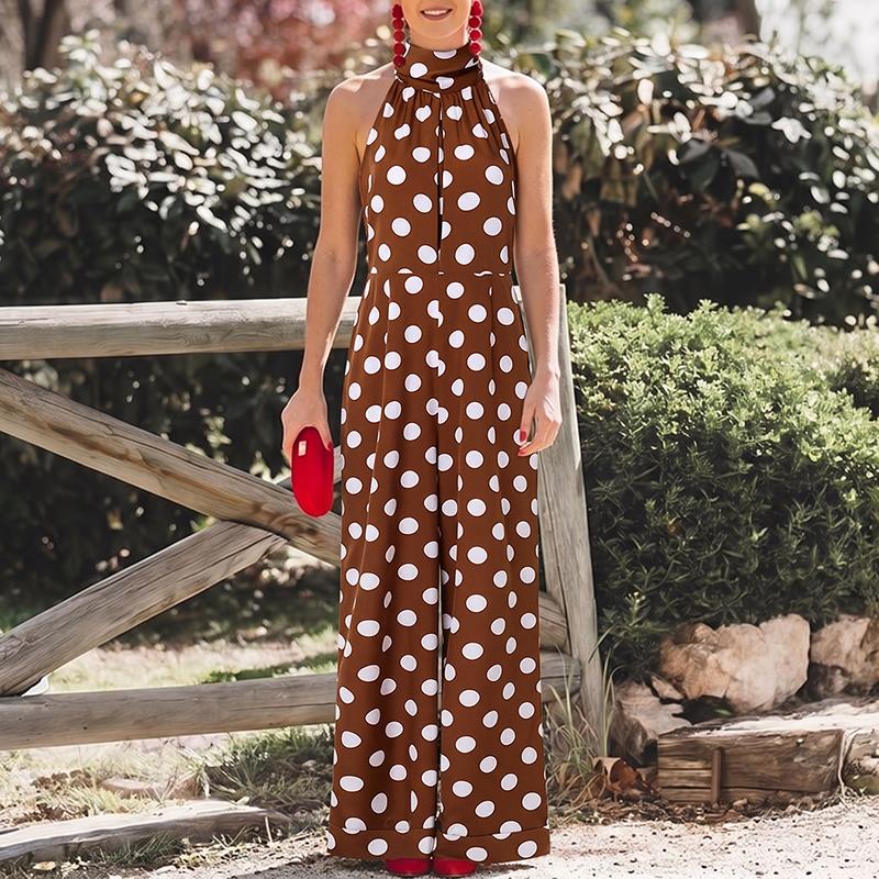 ZANZEA Tute lunghe da donna eleganti senza maniche con spalle scoperte e stampa pois
