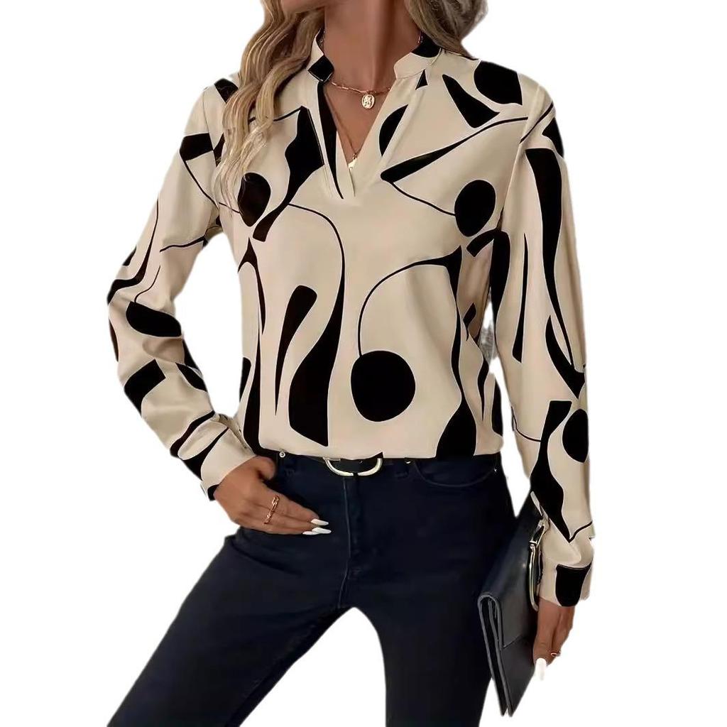 2024 Women's Geometric Print Shirt - European & American Style, New Arrival