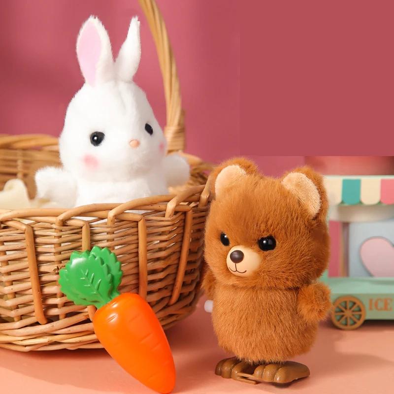 Non-Toxic Animals Toy Kids Children Stuffed Animals Rabbit 1Pcs Cute Wind Up Jumping Bear Plush Clockwork Walking Toys Children Fun Gifts