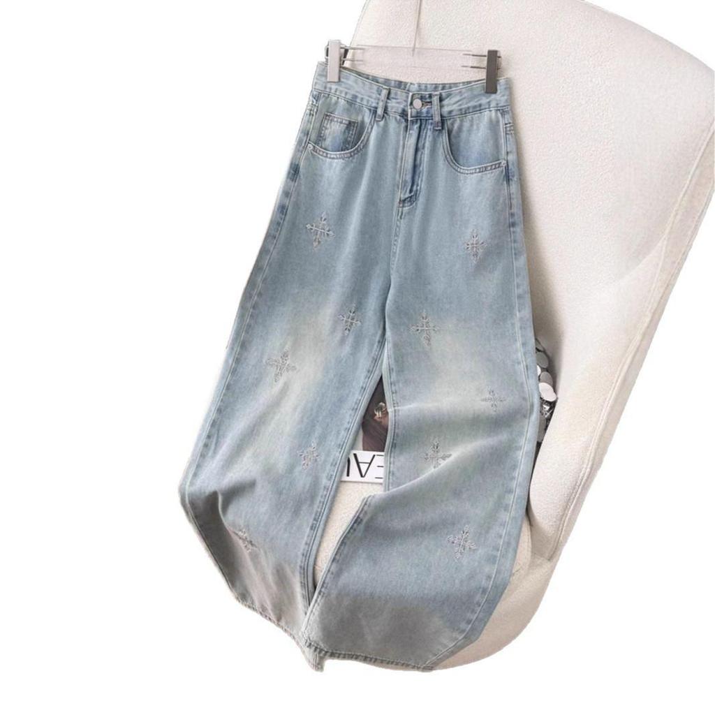 2025 Autumn High-End High Waist Slimming Denim Jeans – Women's Fashion Narrow Straight Leg Pants with Hot Drill Details