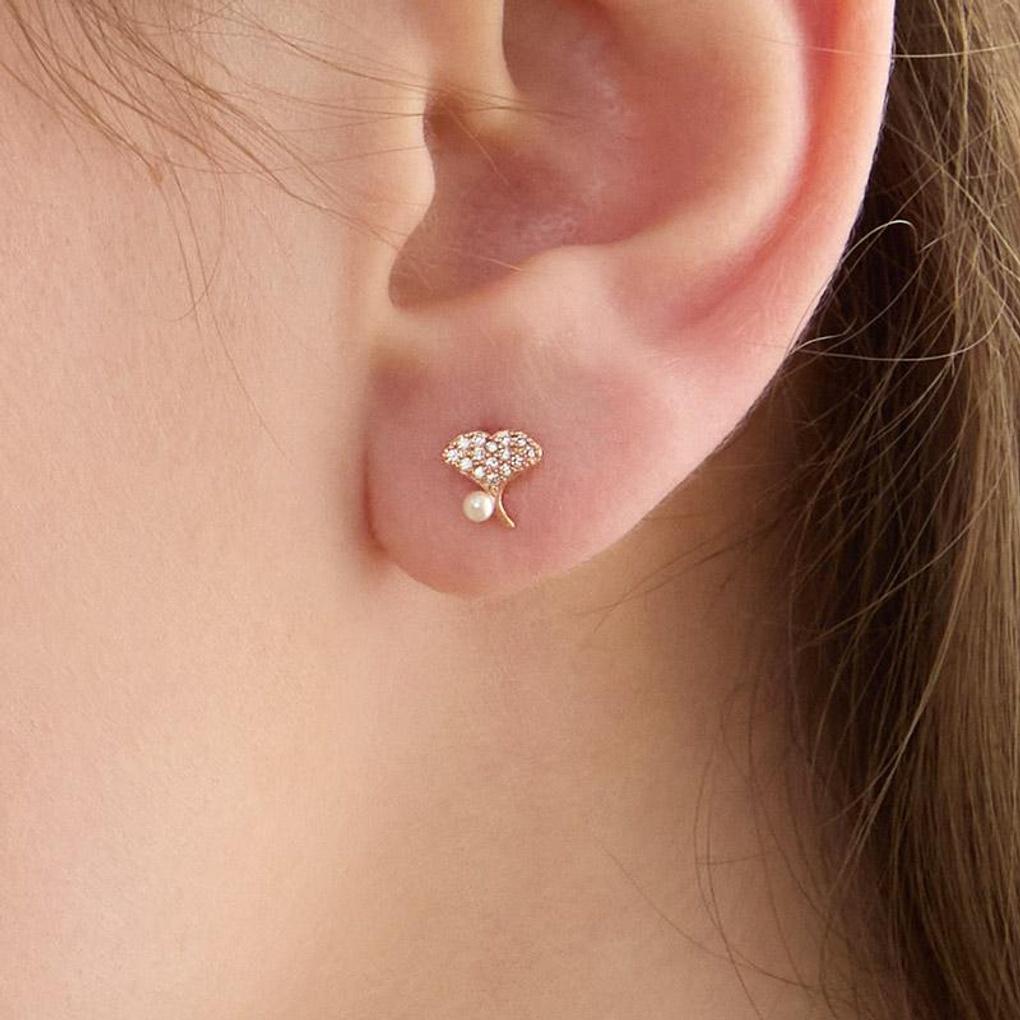 [LsSHOP] 14K Mini Pearl Leaf Earrings (Gold Plated)_LJ5044BRE