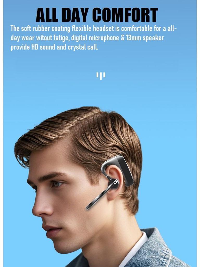 DBS Smart Noise-Canceling Single Ear-Hook Headphones for Truck Drivers: AI-Enhanced Calls, HD Audio, Long Standby.
