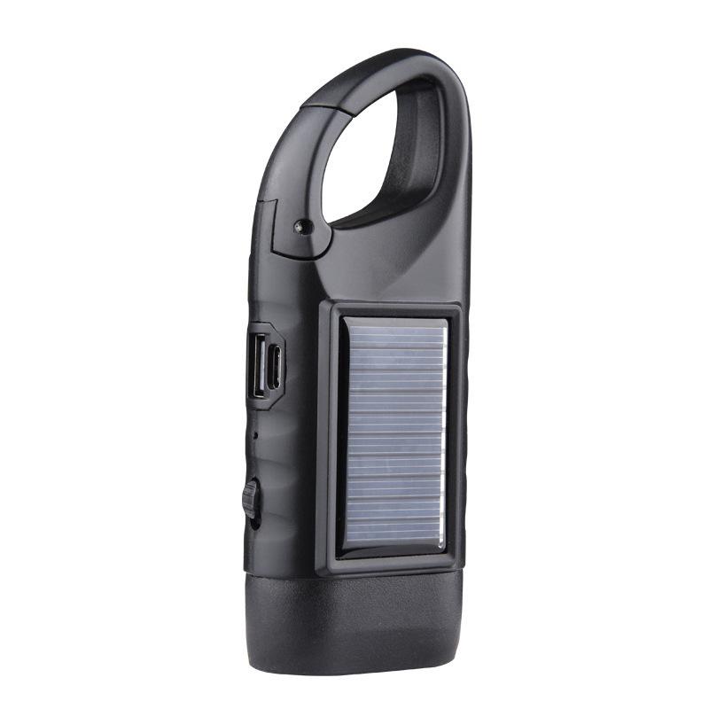 Solar Hand-Crank Multifunction LED Flashlight & Emergency Power Supply for Outdoor Camping