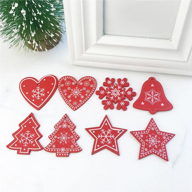 10PCS/Set Natural Wooden Christmas Ornaments Hanging Pendants Snow Elk Chirstmas Tree