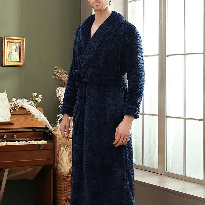 Coral Fleece Župan s dlouhým rukávem Domácí oblečení Silný flanel Pár Župan na spaní Šedá Podzim Zima Wam Volné Společenské oblečení