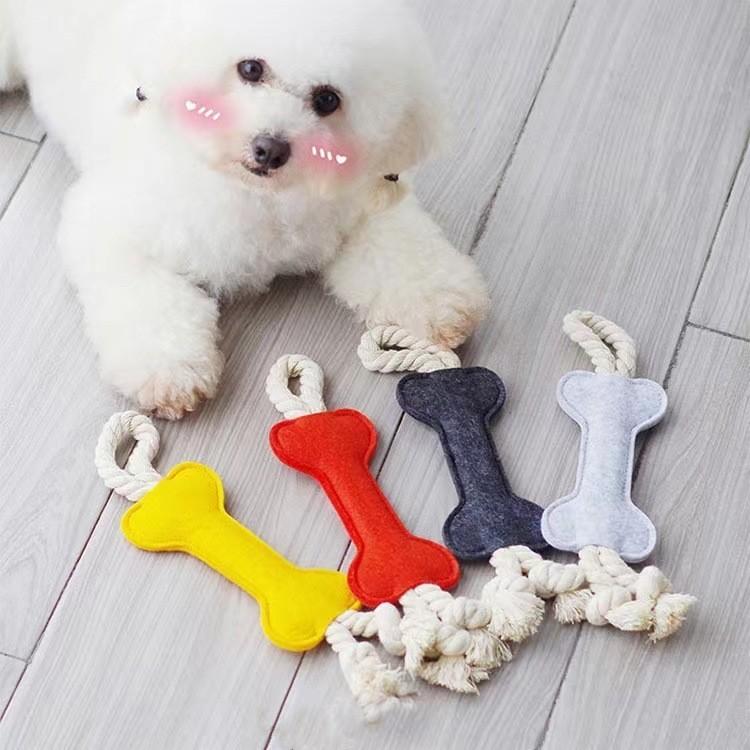 Durable Felt Bone Rope Dog Toy, Interactive Tug-of-War Pet Chew Toy for Puppy, Teething Toy for Small Medium Dogs