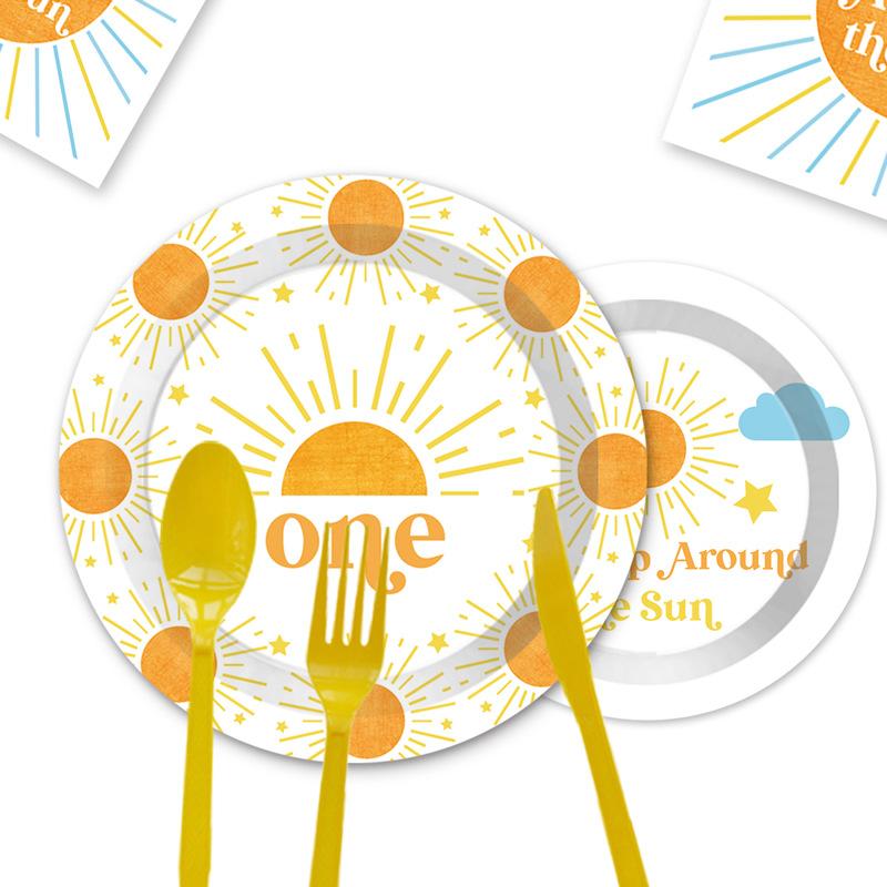 Sun Birthday Party Theme Tableware Disposable Paper Plate Paper Cup Paper Towel Baby Shower Party Decoration Set