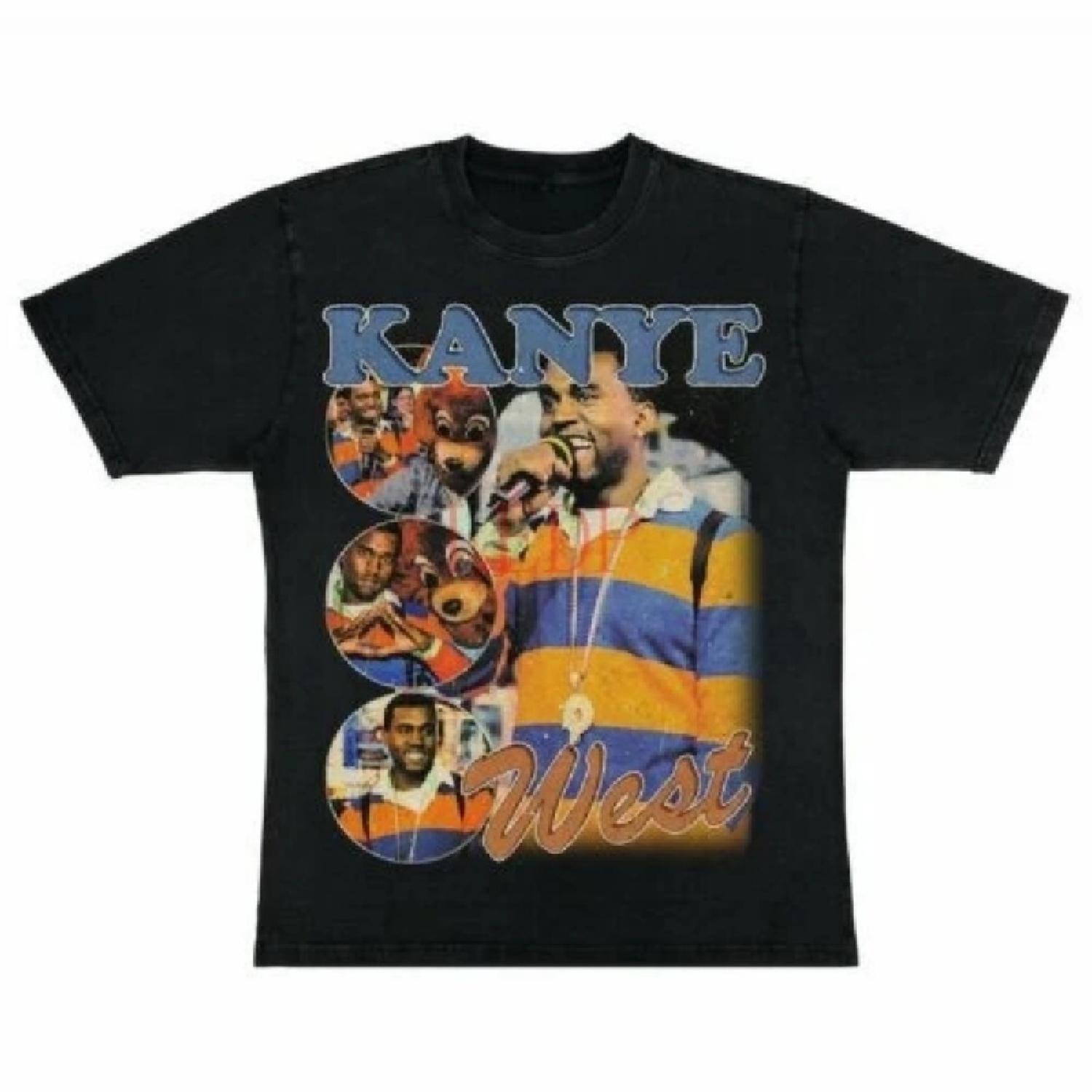 Футболка Канье Уэста Бутлег Рэп Футболка с коротким рукавом Унисекс Черная Винтажный Стиль Футболка S чёрный
