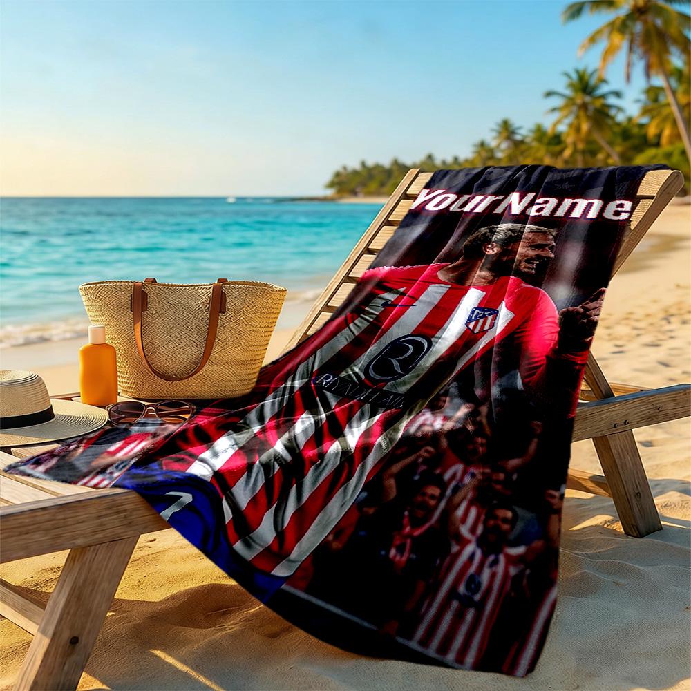 Atletico Madrid Personalized Text Beach Towel Super Soft Microfiber Quickdry Fabric Portable for SwimmingBeachCamping Travel Beach AccessoriesGym