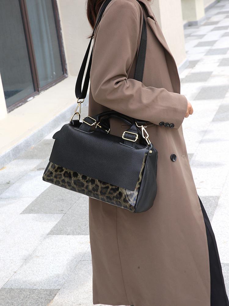 Leopard Print Women's Genuine Leather Commuter Tote & Crossbody Bag - Large Capacity Cowhide Shoulder Bag