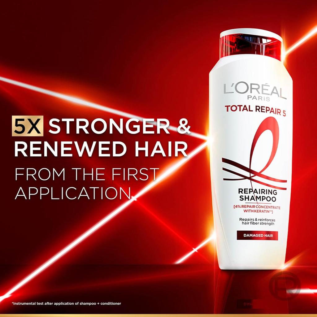 L'Oreal Paris Shampoo 650 ml | Damaged and Weak Hair | Pro-Keratin + Ceramide | Total Repair 5