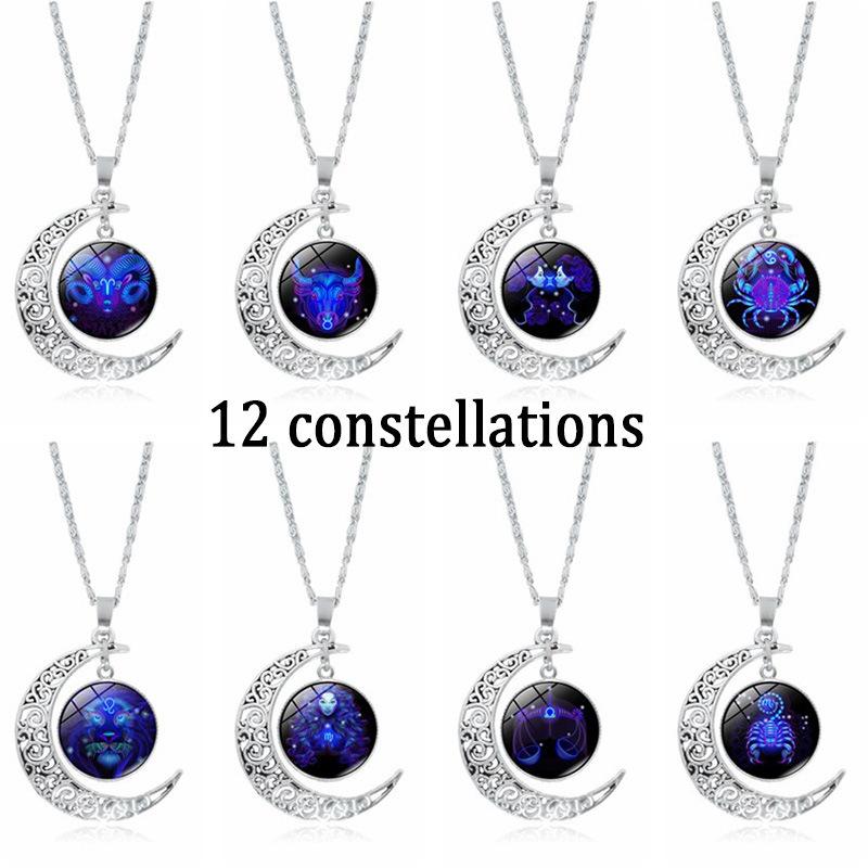 12 Constellation Necklace, Chinese Zodiac, Time Stone, Moon Glass Pendant, Christmas gift, Stocking stuffers, Valentine's Day gift, girlfriend gift