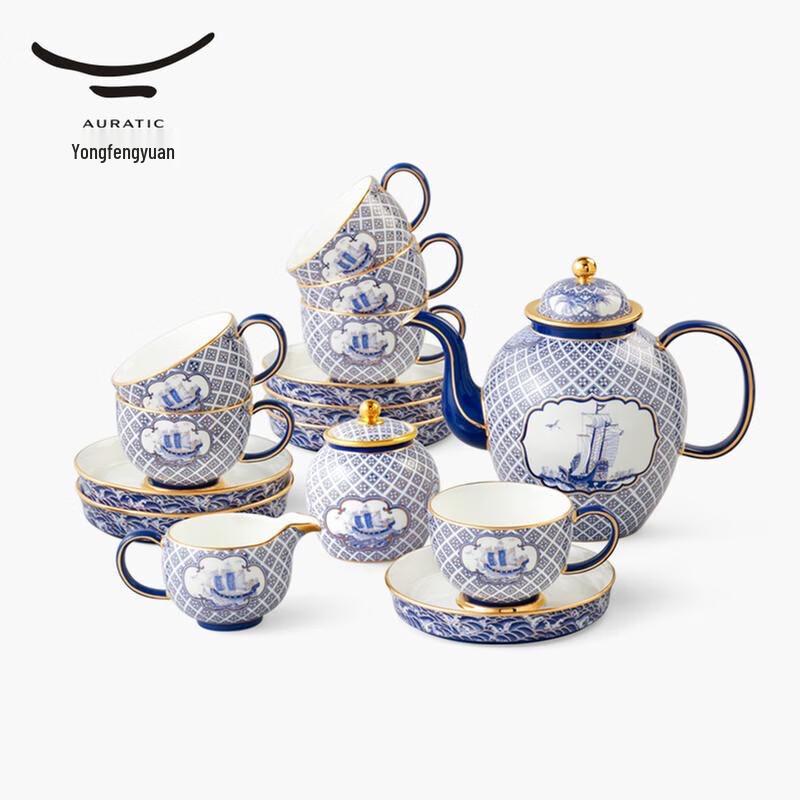 Yongfengyuan "Four Seas Peace" 17-Piece Ceramic Tea & Coffee Set