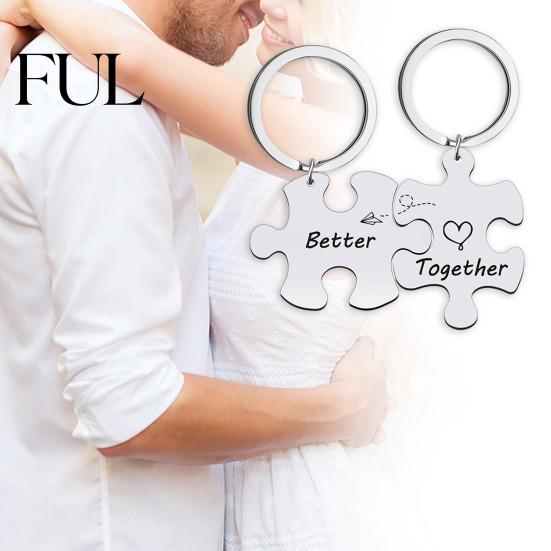 Paar Schlüsselanhänger 2 Stück Schlüsselanhänger Halskette Zusammen Besser Puzzle Edelstahl DIY Anhänger Ring Rucksack Ornament Freund Freundin Geschenk