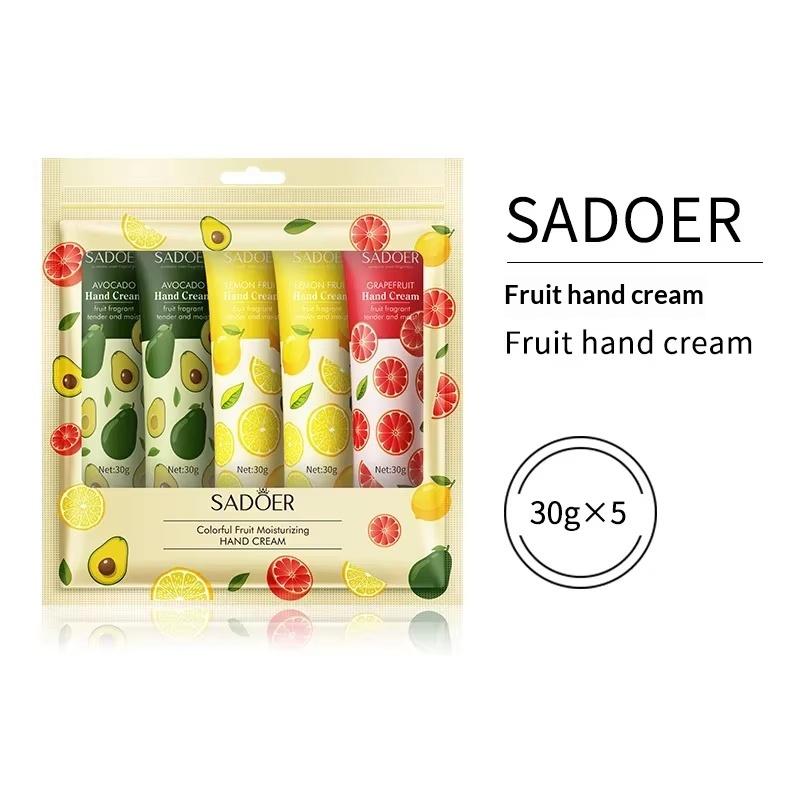 Sadoer 5Pcs/Set Fruit Plant Fragrance Hand Cream Sets Moisturizing Anti Dry Hand Lotion Sets Hands Skin Care Products