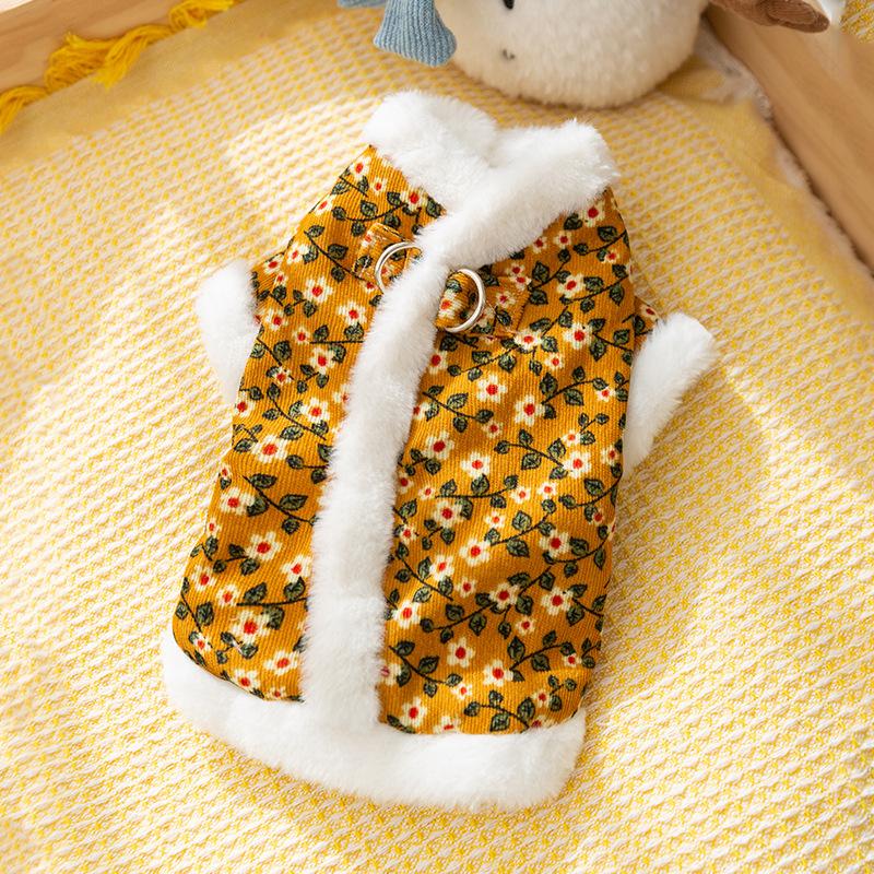 

Northeast flower padded jacket floral cat clothes autumn and winter warm velvet bipod dog teddy than bear pet padded coat L (recommended weight 8-5.5 kg)