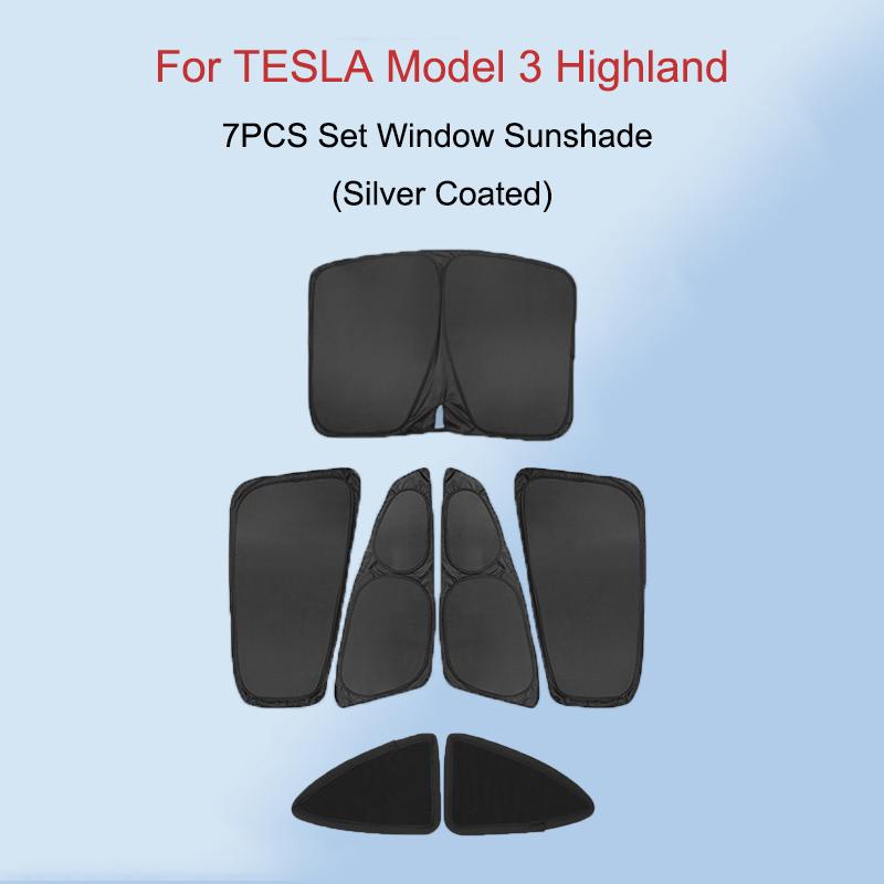 For Tesla Model 3 Highland 2024 Silver Coated Cloth Sun Shade Side Window Privacy Sunshade Auto Windshield Sunshield Accessories