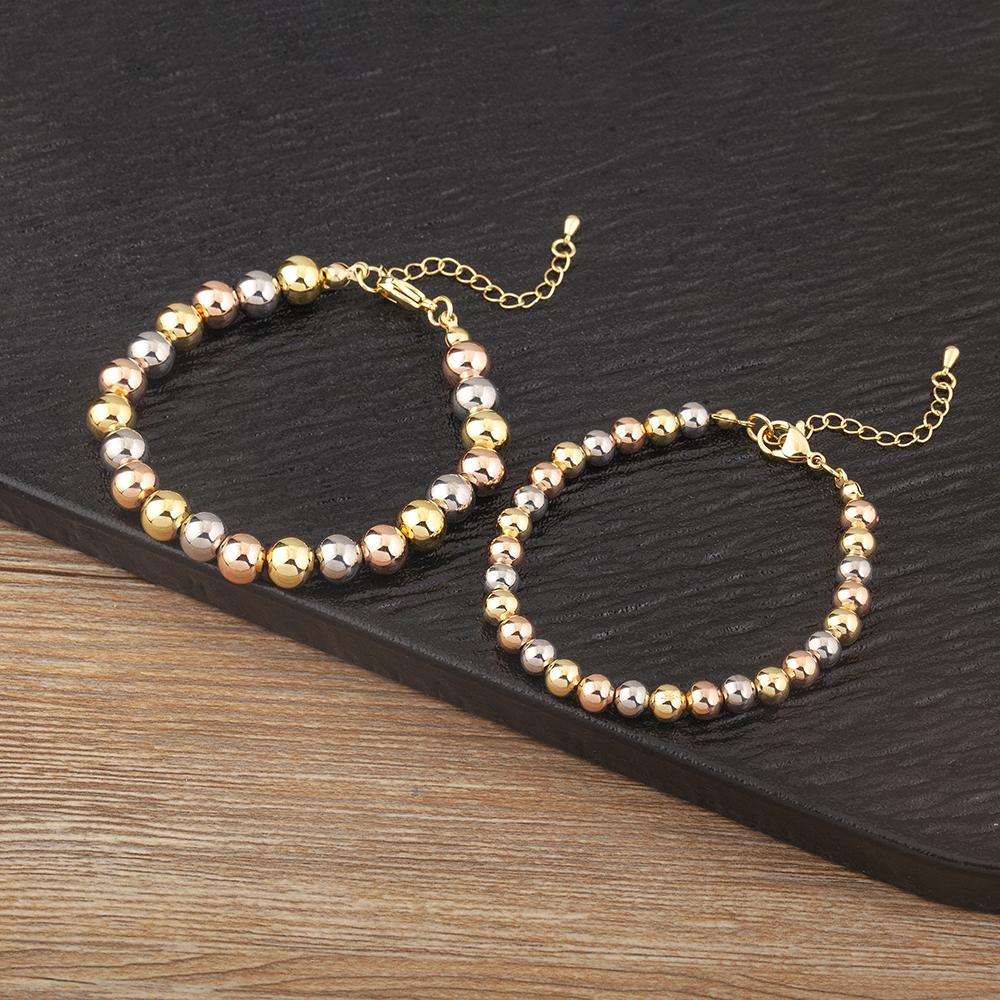 AIBEF Classic Simple Copper Round Bead Bracelet Gold/Silver/Rose Color Women Adjustable Bangle Jewelry Accessories Birthday Gift