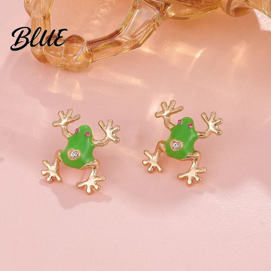 Animal Ear Accessories 46024 Pairs Frog-Shaped Earrings Sparking Rhinestones Inlaid