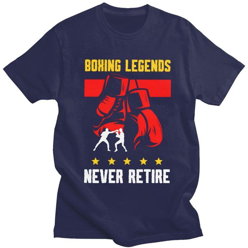 

Men Boxing Legends Never Retire T Shirt Streetwear Short Sleeves Pure Cotton Boxer Quote Colthing Casual Design Graphic Tee Tops 4XL