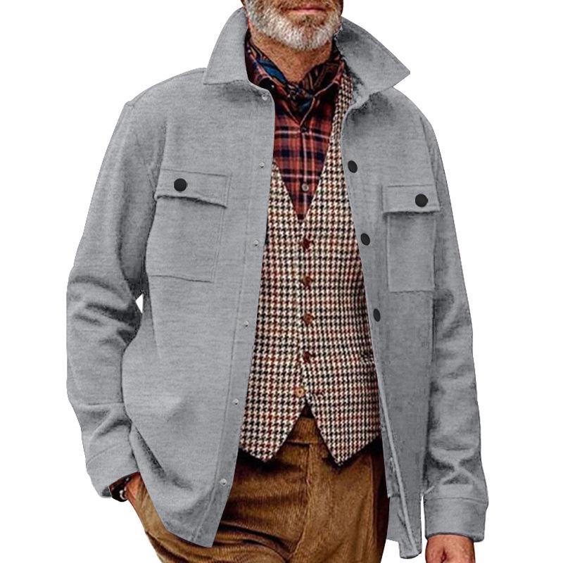 2026 Spring/Fall Men's Plus Velvet Lapel Slim Fit Solid Jacket - European Size