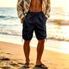 Men's Linen Casual Shorts Side Drawstring Cotton Linen Breathable Beach Pants Summer Lightweight Loose Fit Straight Leg