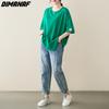 DIMANAF 2023 Women Plus Size T-Shirt Casual Tops Loose Solid O-Neck Summer Short Sleeve Fashion Green